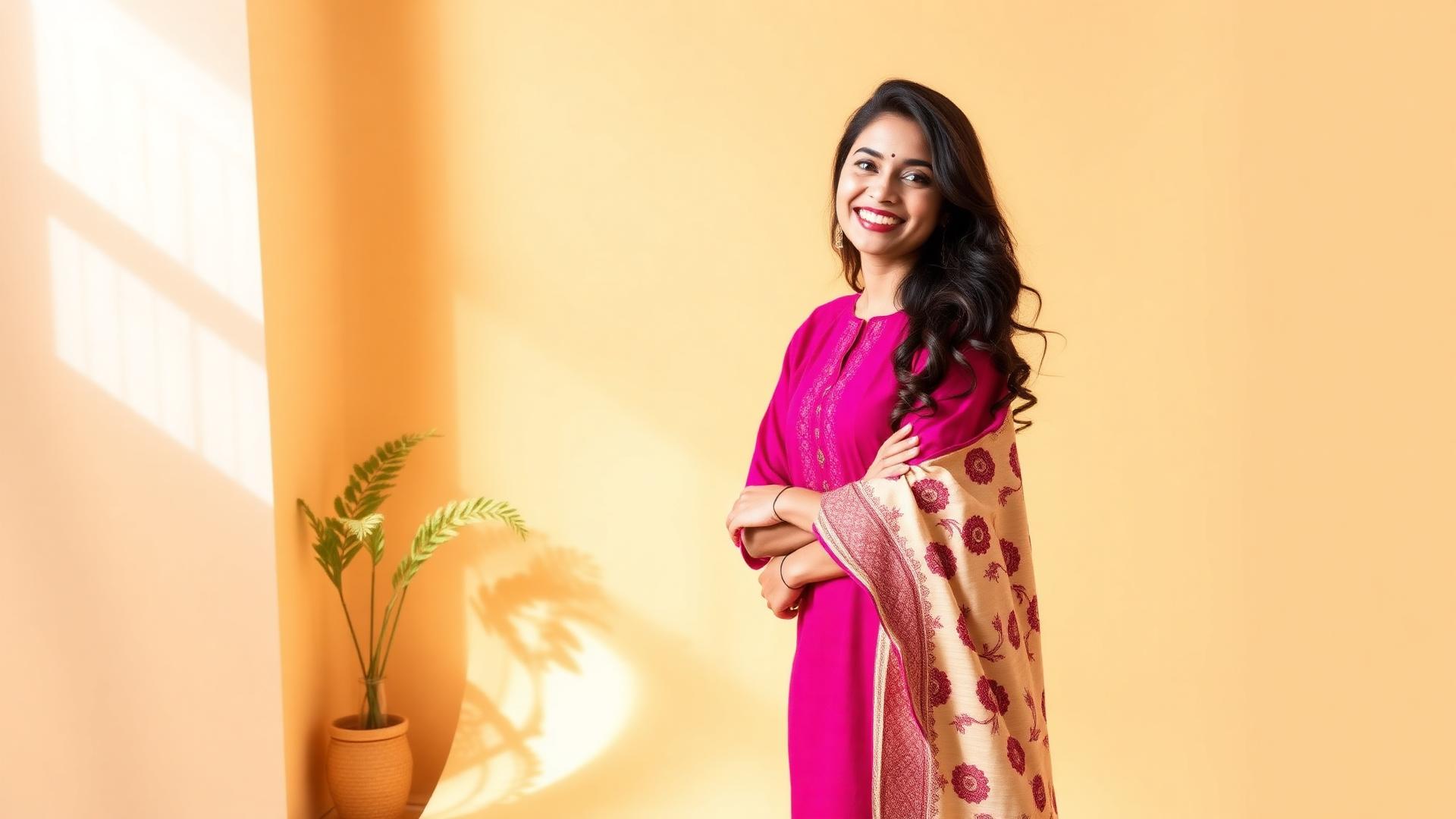 SVR Fashion — woman in magenta kurti and printed dupatta
